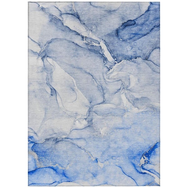 Navy Blue 5 ft. x 8 ft. Woven Abstract Polyester Rectangle Indoor/Outdoor Area Rug