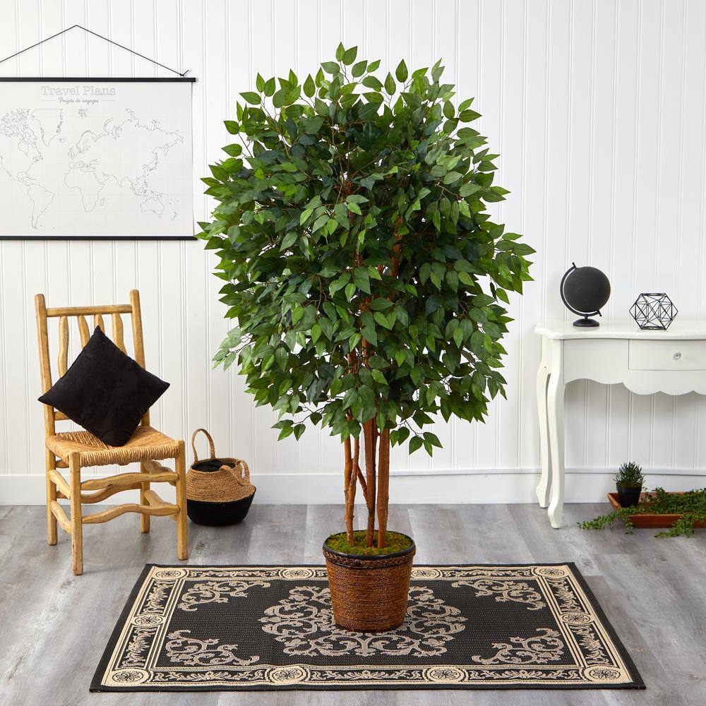 Nearly Natural 5' Ficus Artificial Tree in Bronze Metal Planter 