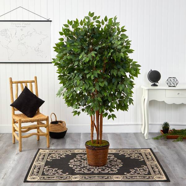 Nearly Natural 5.5 ft. Artificial Super Deluxe Ficus Tree in Wicker Planter