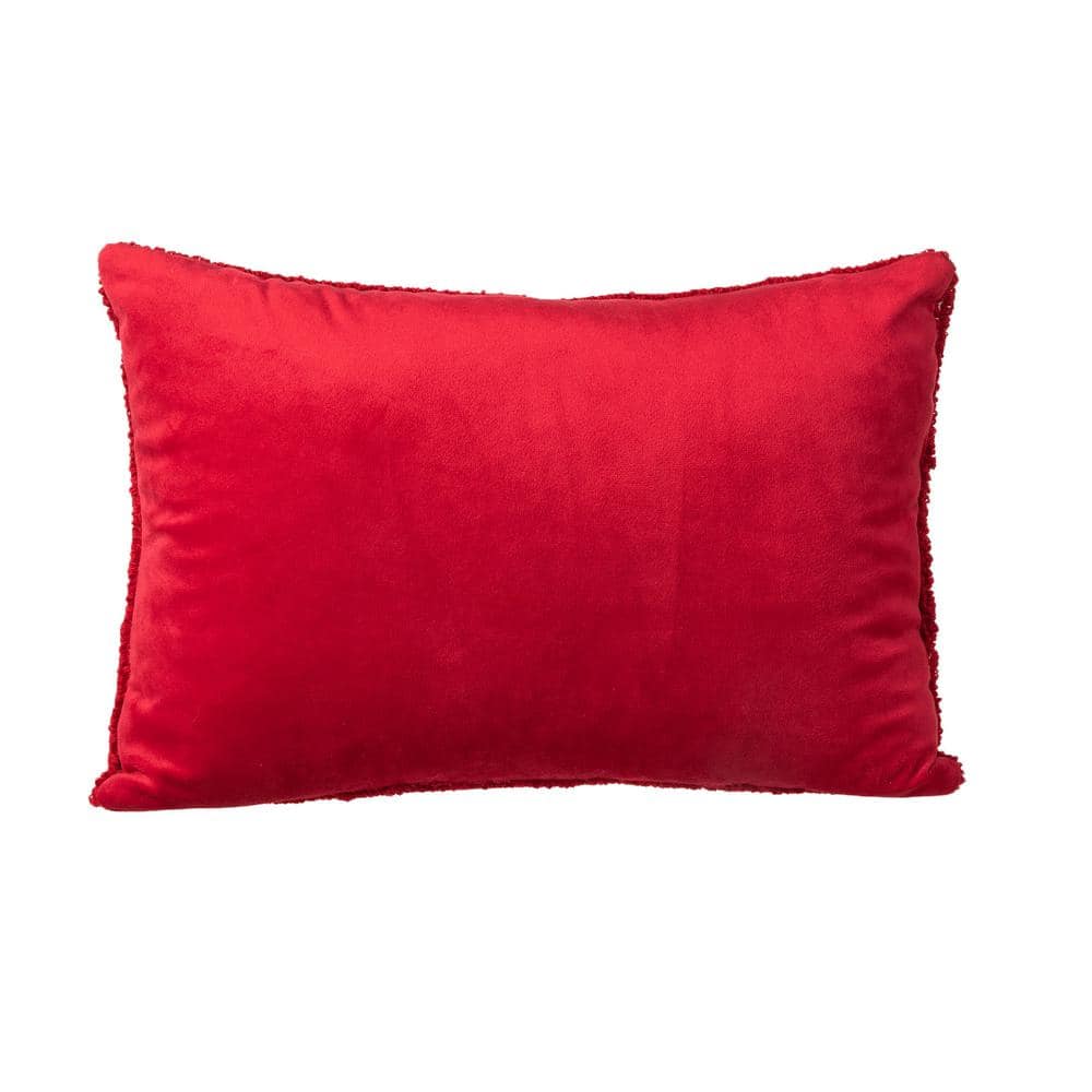 Red Rectangular Hooked Gingerbread Boy and Girl Christmas Pillow