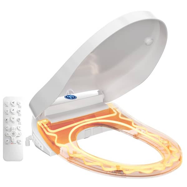 Electric Bidet Toilet Seat Bidet Seat for Elongated Toilet with Air Dryer Heated Seat Soft Close Night Light in White
