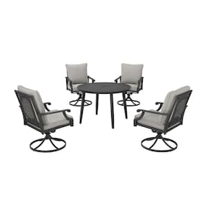 Braxton Park 5-Piece Black Steel Outdoor Patio Dining Set with CushionGuard Stone Gray Cushions