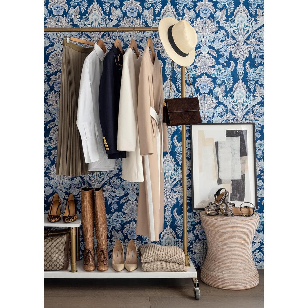 Vera Blue and Off-White Floral Damask Wallpaper