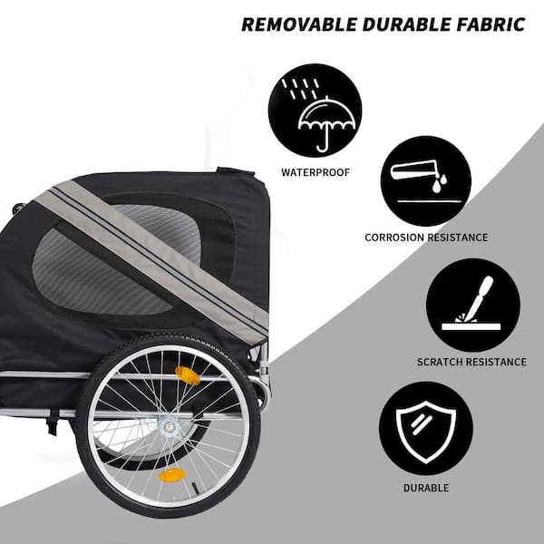 Outdoor Heavy-Duty Foldable Utility Pet Stroller Dog Carriers Bicycle Trailer in Grey - Medium