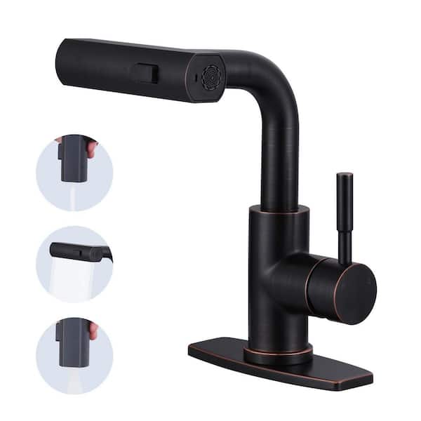 Modern Single Handle Bar Faucet Deckplate Included with Pull-Out Sprayer in Oil Rubbed Bronze