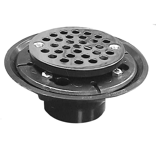 JONES STEPHENS 2 in. x 3 in. ABS Shower Drain/Floor Drain with 4 in. Stainless Steel Round Strainer Fit Over 2 in. Schedule 40 DWV Pipe