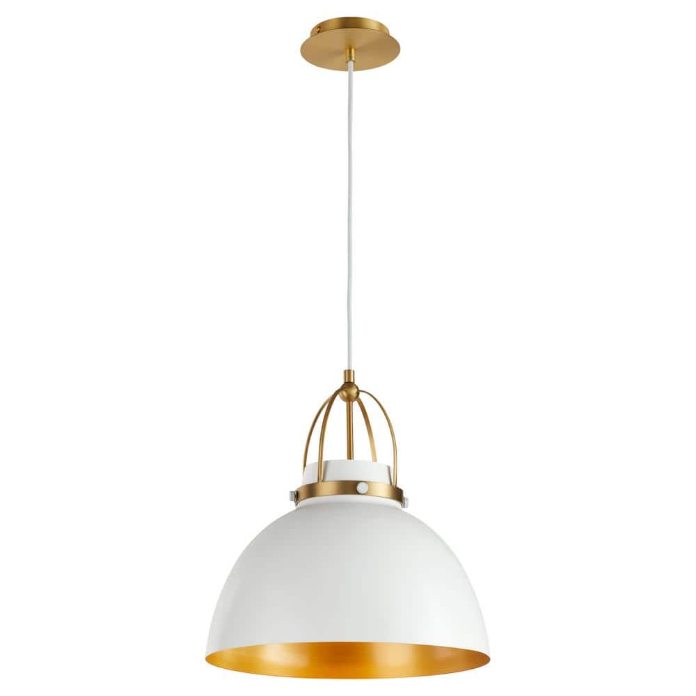 Studio White and Aged Brass Dome Pendant Light