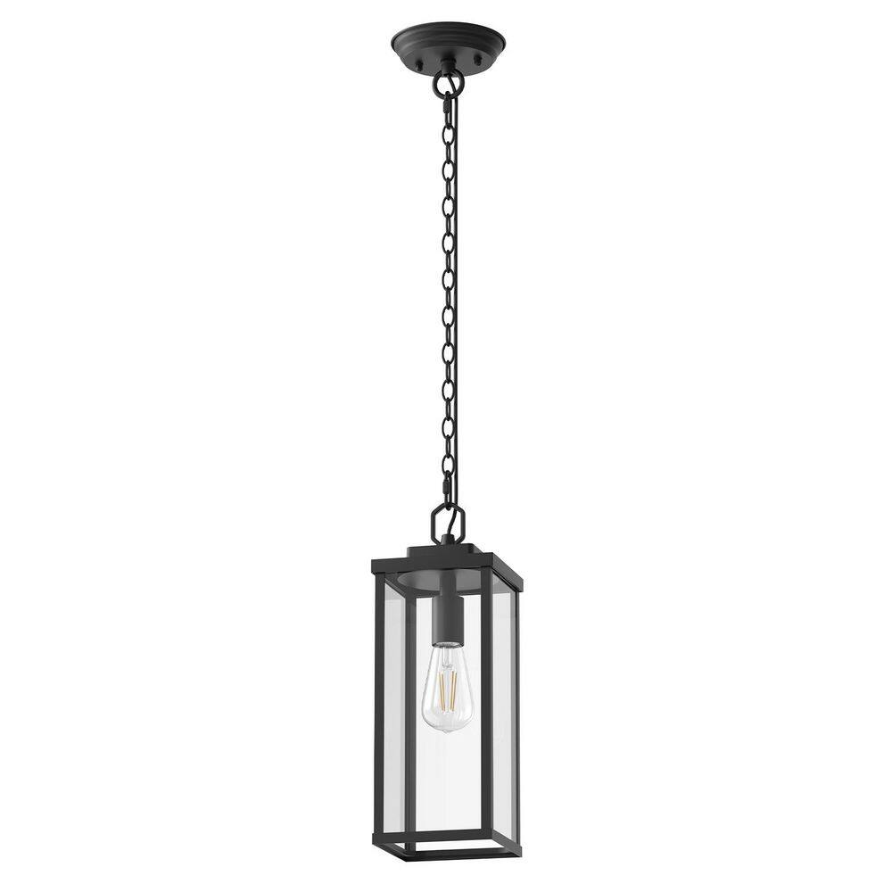 16 in. 1-Light Black Outdoor Pendant Light, Modern Exterior Hanging Porch Lantern for Entryway Patio Covered Porch price history on PriceWatchPro
