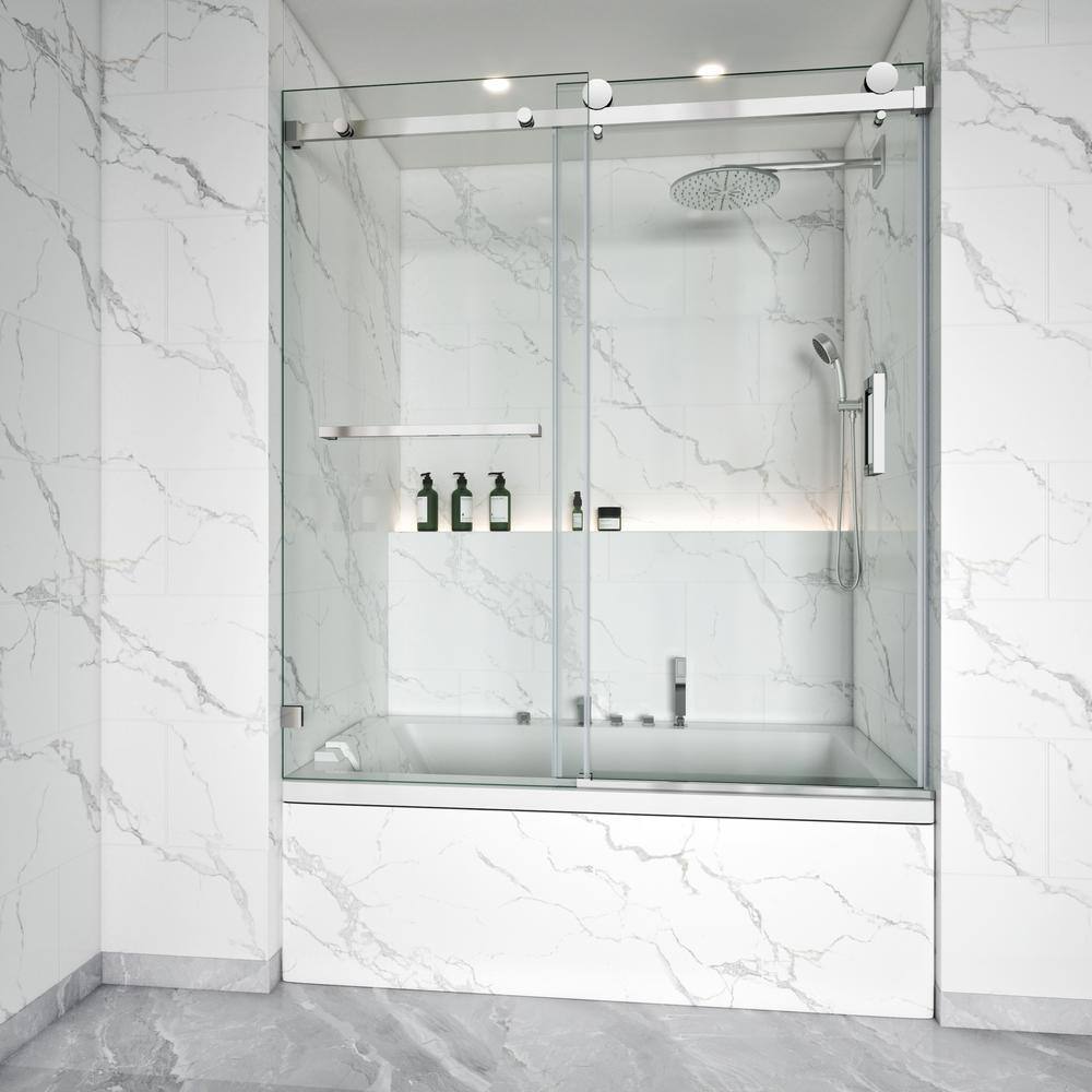 56-60.5 in. W x 60 in. H Single Sliding Frameless Tub Door in Chrome with 3/8 in. Clear Tempered Glass price history on PriceWatchPro