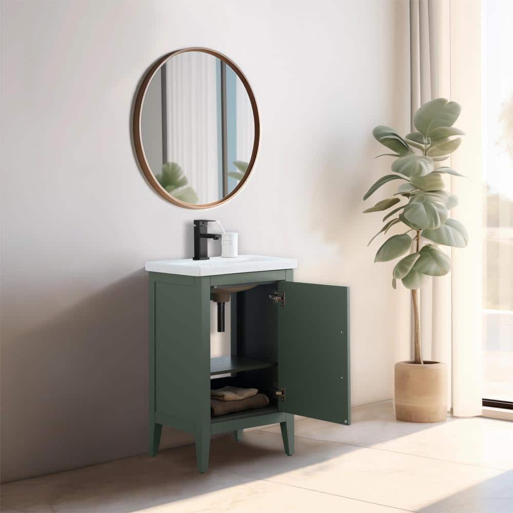 20'' Vintage Green Single Bathroom Vanity with Ceramic Top