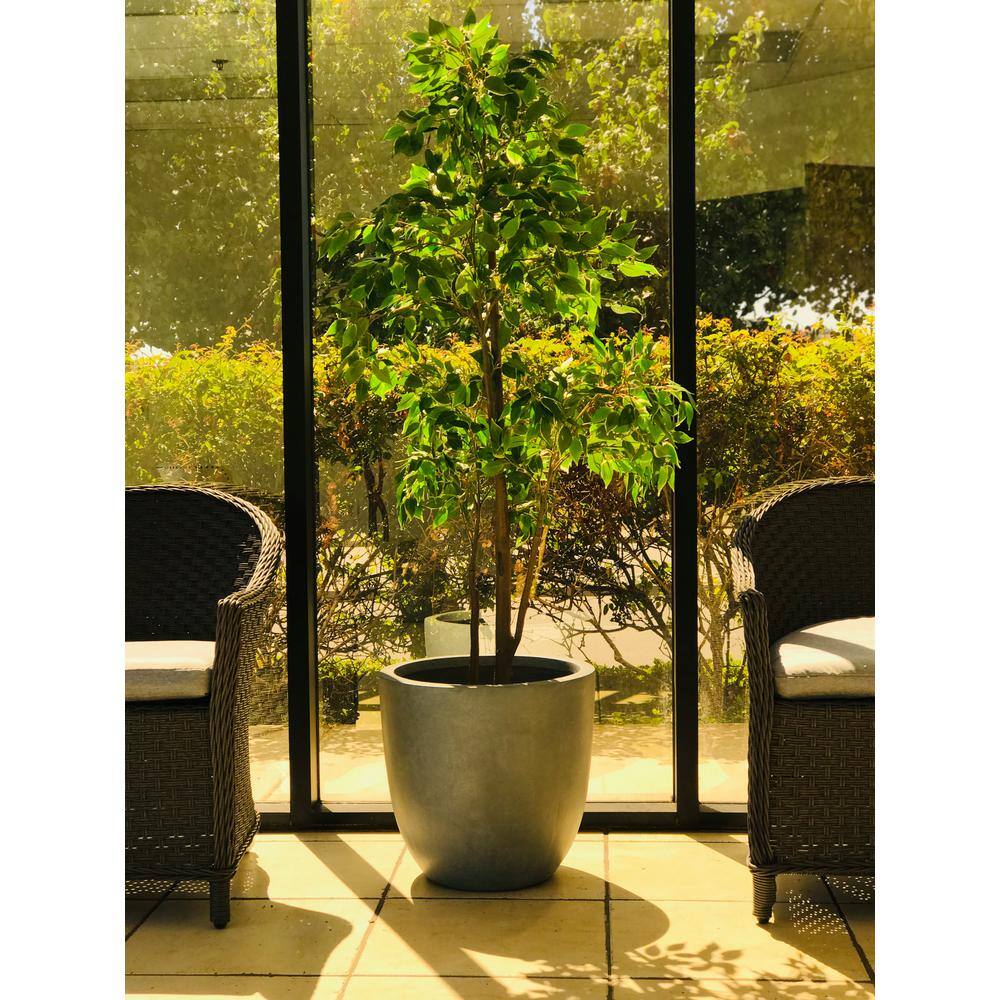 11.8" Slate Gray Lightweight Concrete Modern Round Planter