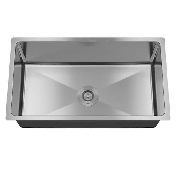 31 in. Undermount Single Bowl 18G Stainless Steel Kitchen Sink in Brushed with Drain Basket, Drain Grid and Drainer