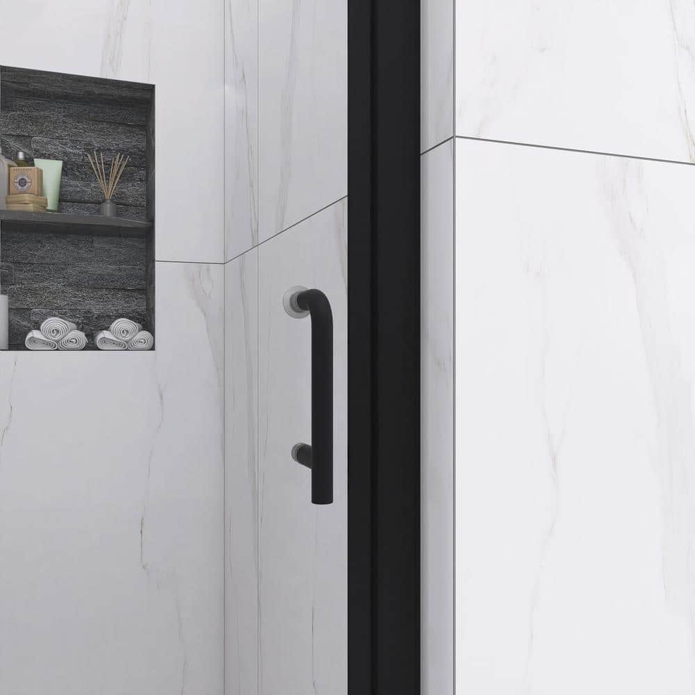 34'' Matte Black Semi-Frameless Pivot Shower Door with Clear Glass