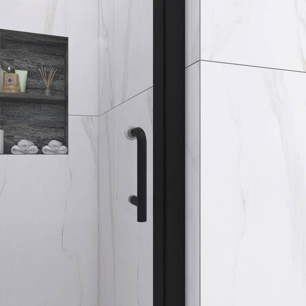 Unbranded - 34 in. W x 72 in. H Pivot Semi-Frameless Shower Door in Matte Black with Clear Glass