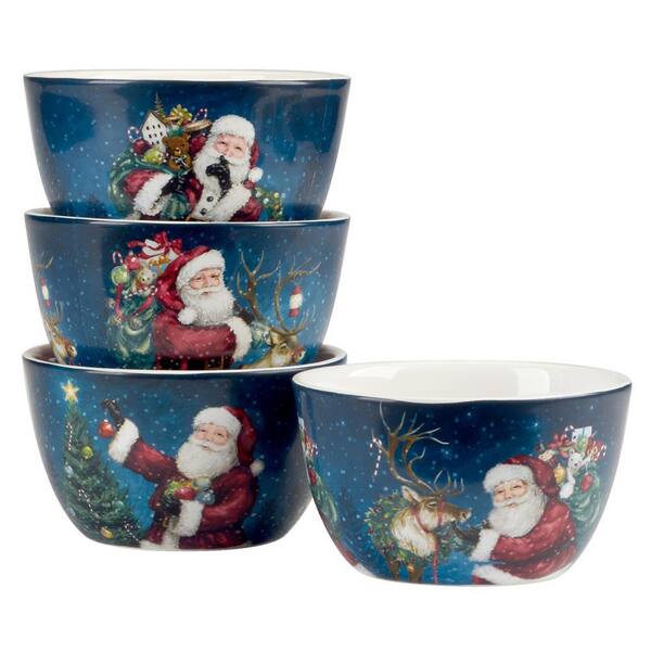 Certified International 24 fl. oz. Multi-Colored Earthenware Santa's Secret Ice Cream Bowls (Set of 4)
