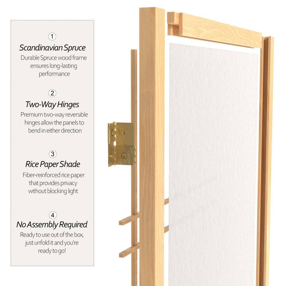 Natural Wood and Shoji Rice Paper 4-Panel Room Divider