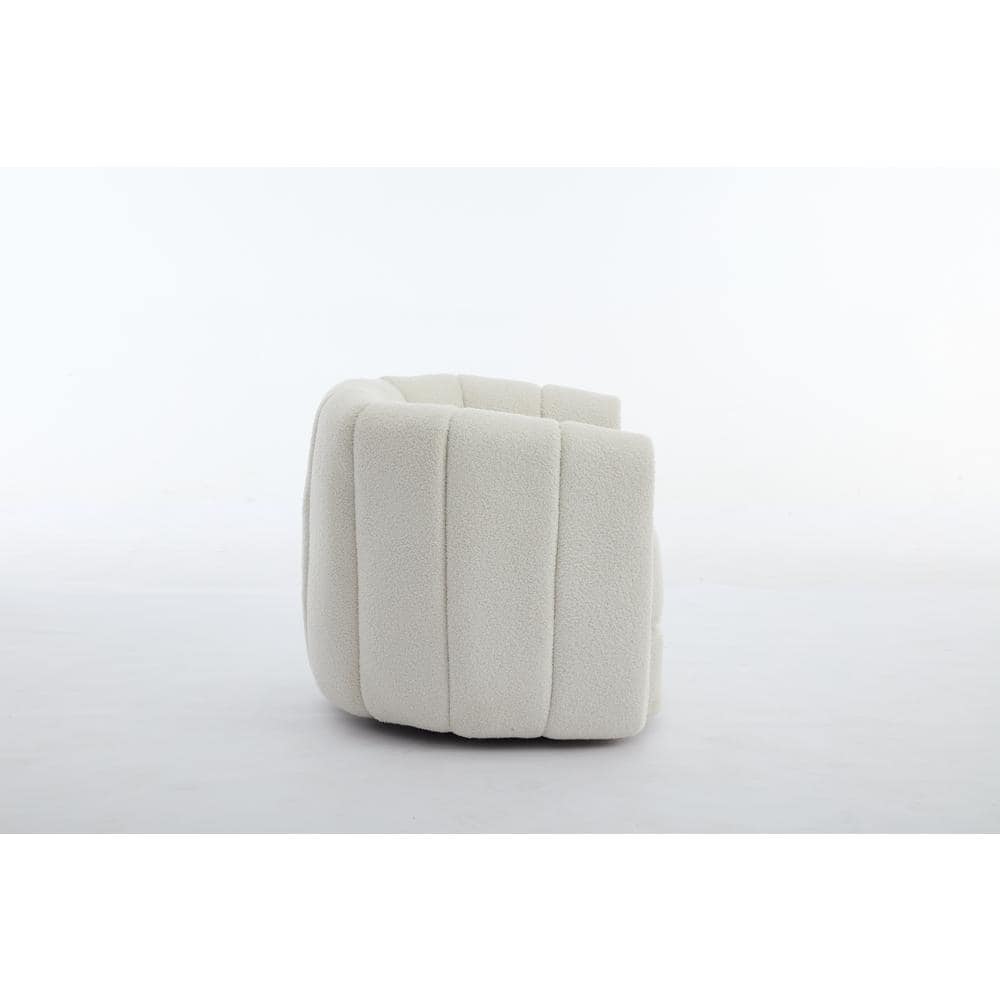 White Velvet Swivel Barrel Accent Chair with Wood Frame