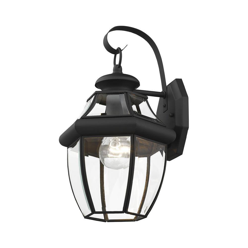 Colonial Black Brass Lantern Sconce with Beveled Glass