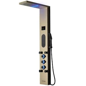 5-in-One 5-Jet Shower Panel Tower System With LED Rainfall Waterfall Shower Head,and Massage Body Jets in Black Gold