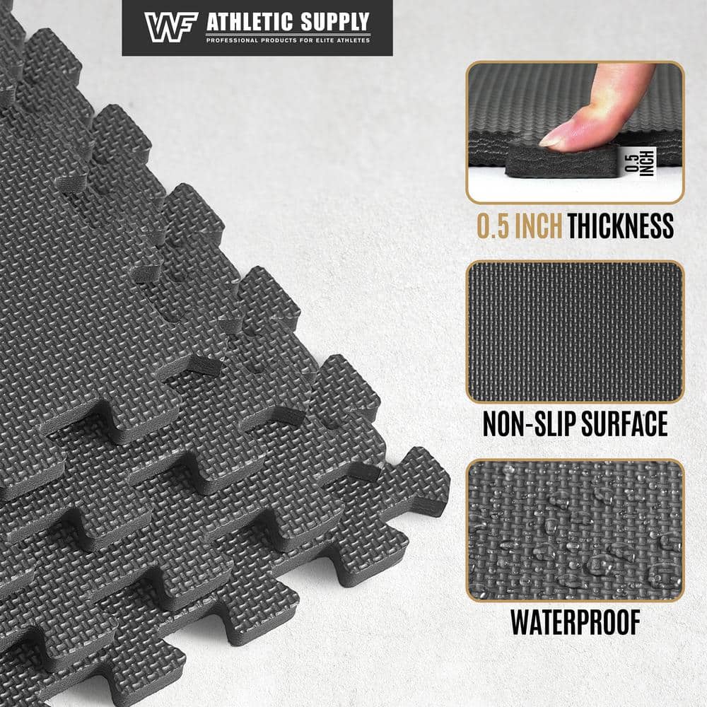 Black 24" x 24" EVA Foam Interlocking Gym Flooring Tiles