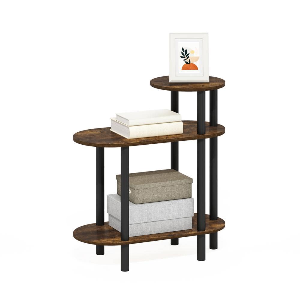 Amber Pine and Black 3-Tier Oval Wood End Table