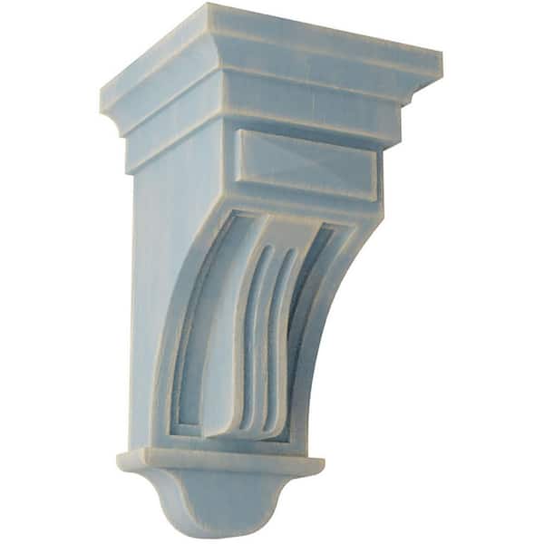 Ekena Millwork 5-1/2 in. x 10 in. x 5-1/2 in. Driftwood Blue Raised Fluting Wood Vintage Decor Corbel
