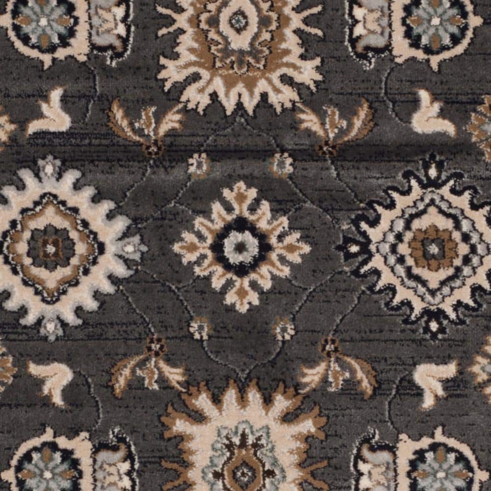 Elegant Gray Floral 8' x 10' Synthetic Easy Care Area Rug