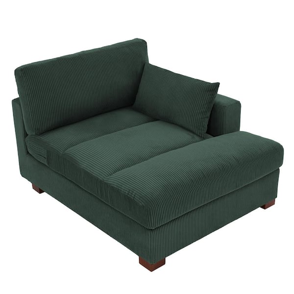 Uixe Modern Right Arm Facing Hunter Green Corduroy Polyester Upholstered Tufted Chaise Lounge with Wood Frame and 1-Pillow