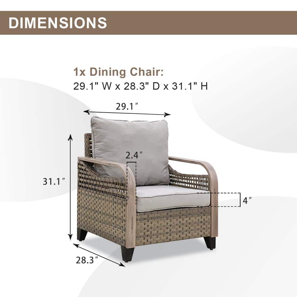 Gray Wicker and Steel Patio Armchair with Cushions