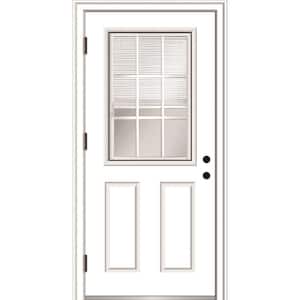 32 in. x 80 in. Internal Blinds/Grilles Right-Hand Outswing 1/2-Lite Clear Primed Fiberglass Smooth Prehung Front Door