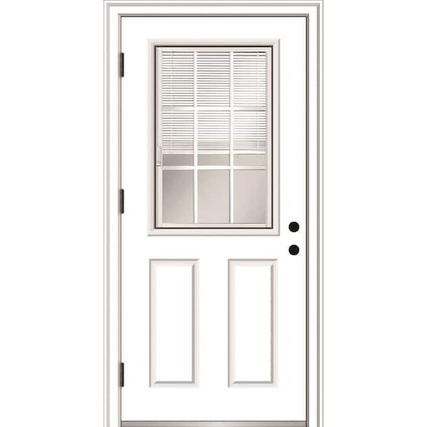 MMI Door 32 in. x 80 in. Internal Blinds/Grilles Right-Hand Outswing 1/2-Lite Clear Primed Fiberglass Smooth Prehung Front Door