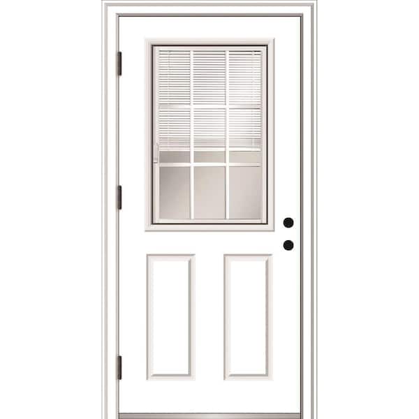 MMI DOOR 36 in. x 80 in. Internal Blinds/Grilles Right-Hand Outswing 1/2-Lite Clear Primed Fiberglass Smooth Prehung Front Door