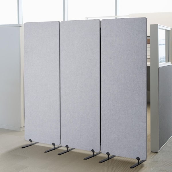 2 ft. Room Divider, 3-Panel PET Polyester Soundproof Screen, Folding Privacy Partition for Room Separation, Grey