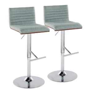 Mason 32.75 in. Adjustable Height Green Fabric and Chrome Metal Bar Stool with Straight "T" Footrest (Set of 2)