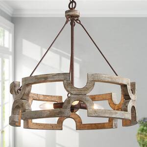 Drum Wood Chandelier, Large Brown Round Island Pendant Light Farmhouse Chandelier Rustic Dining Room Chandelier