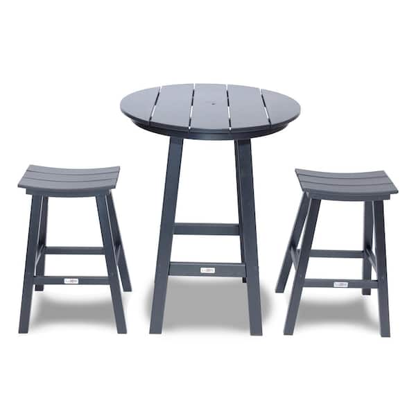 LuXeo Bailey - Cabo Gray 3-Piece Plastic Round Outdoor Bar Table Set