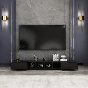 Black Wood TV Media Console Entertainment Center with Drawers Fits TV's up to 100 in.
