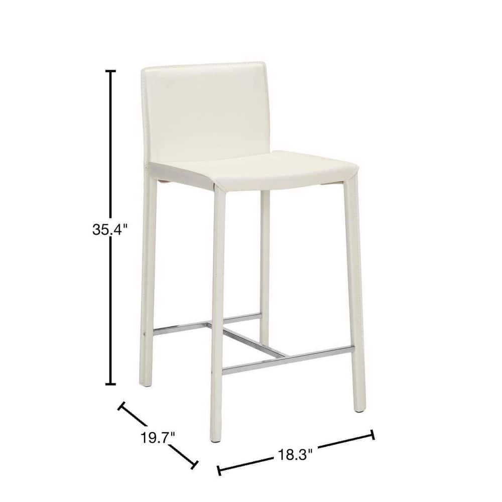 Transitional Sleek White Leather Counter Stools, Set of 2