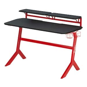 50 in. Red Ergonomic Computer Gaming Desk Workstation with Display Stand and Cup Holder
