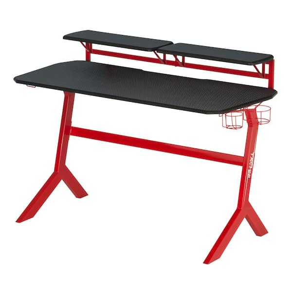 Unbranded 50 in. Red Ergonomic Computer Gaming Desk Workstation with Display Stand and Cup Holder