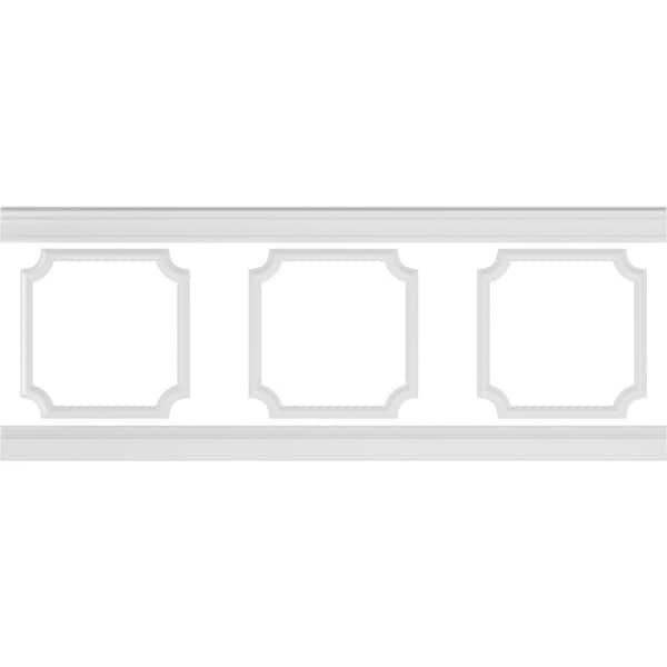 Ekena Millwork 94 1/2 in. (Adjustable 36 in. to 40 in.) 23 sq. ft. Polyurethane Ashford Scalloped Panel Wainscot Kit Primed