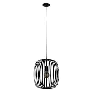 Romazzina 12.75 in. W x 87.67 in. H 1-Light Black Cage Pendant Light with Black Metal Shade
