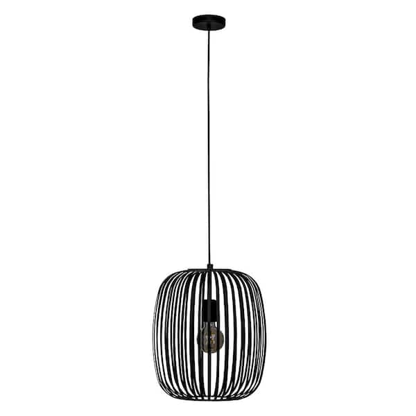 Eglo Romazzina 12.75 in. W x 87.67 in. H 1-Light Black Cage Pendant Light with Black Metal Shade