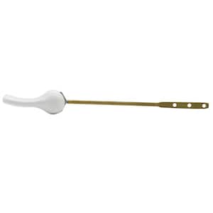 Front Mount Toilet Tank Trip Lever with Brass Rod in White