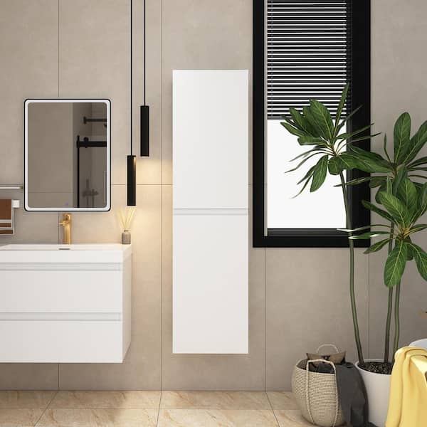 Staykiwi 15.8 in. W x 11.8 in. D x 59 in. H White MDF Wall Mounted Linen Cabinet in White