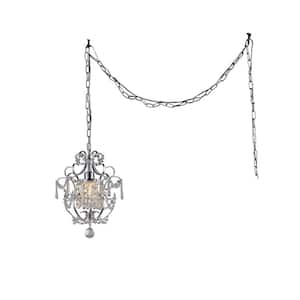 Cynthia 11 in. Chrome Indoor Crystal Swag Chandelier with Shade