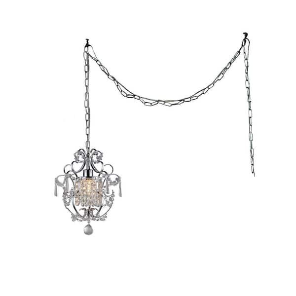 Warehouse of Tiffany Cynthia 11 in. Chrome Indoor Crystal Swag Chandelier with Shade