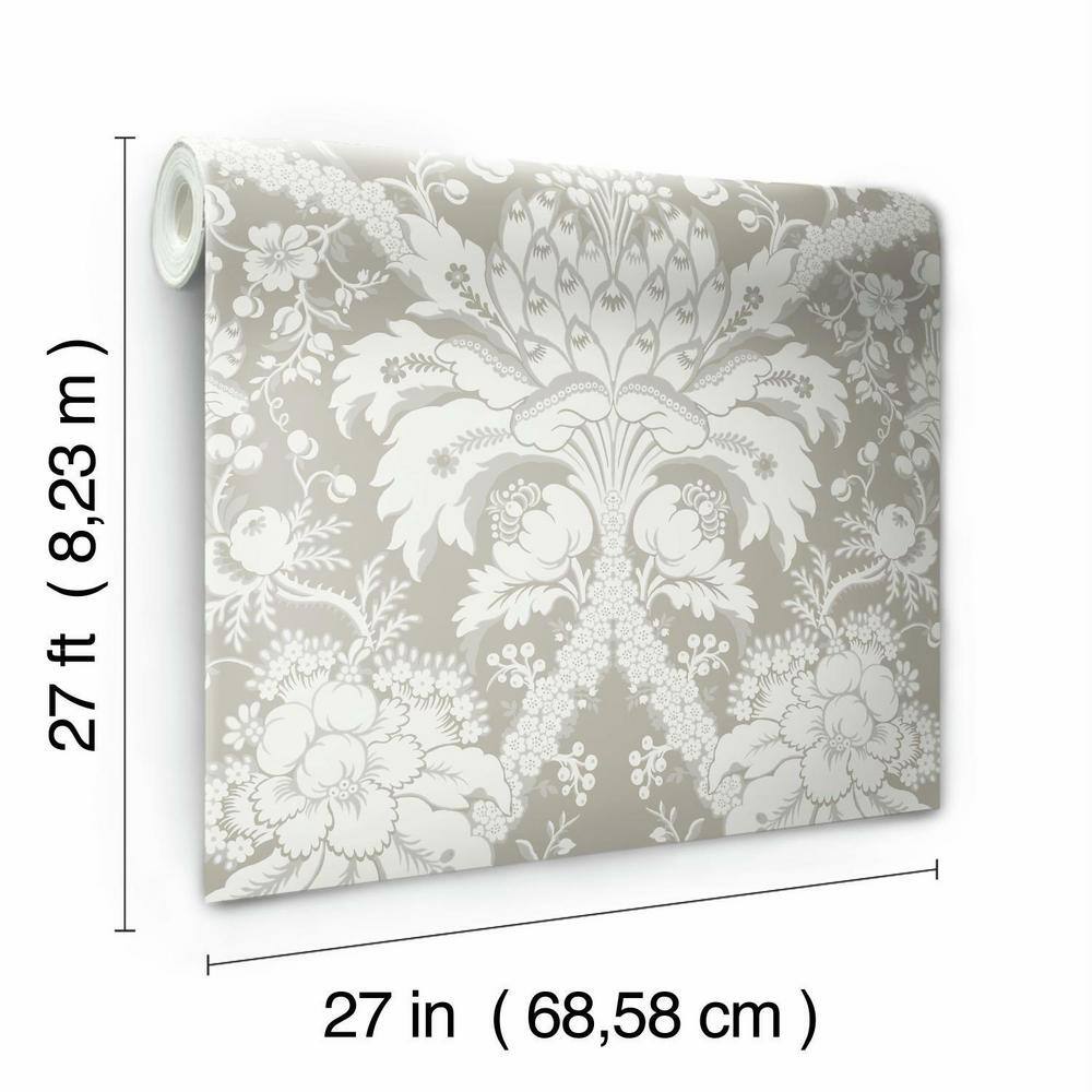 Beige Damask Pre-pasted Removable Washable Wallpaper