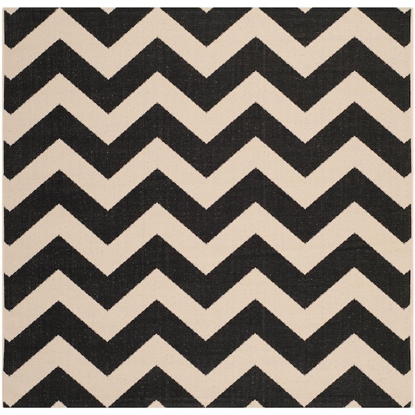 SAFAVIEH Courtyard Black/Beige 4 ft. x 4 ft. Square Geometric Indoor/Outdoor Patio  Area Rug