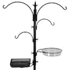 Black Metal Bird Feeding and Bath Station with 4 Hooks and Prongs